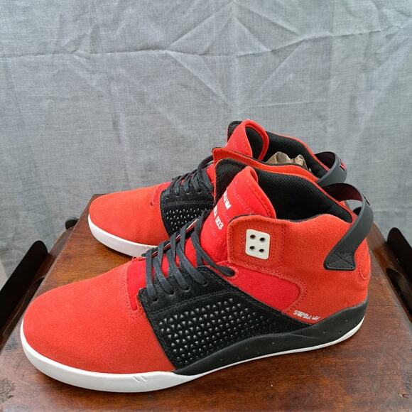 RARE SUPRA MUSKA 003 Red Black White suede Sz 11 Men High Top Suede - Picture 1 of 11